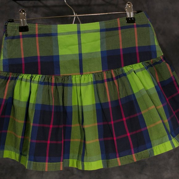 HOLLISTER MINI SKIRT SZ 1 Green Blue Red Dropped Waist, 100% cotton - Picture 5 of 9